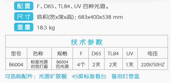 六標準光源箱——阿寶的技術(shù)參數(shù)